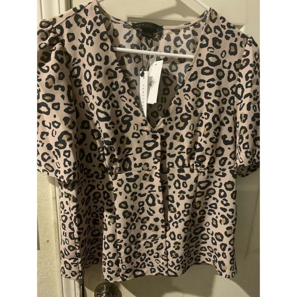 SANCTUARY Womens Top Beige Short Sleeve Jewel Neck Animal Print Juniors XS